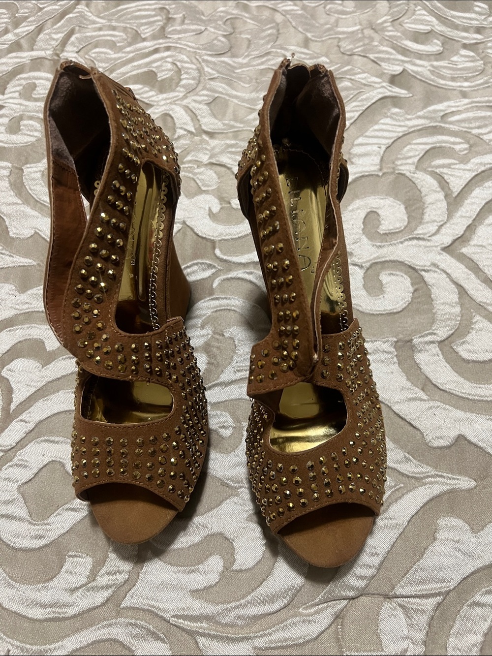 Liliana Brown Studded Open-Toe High Heels